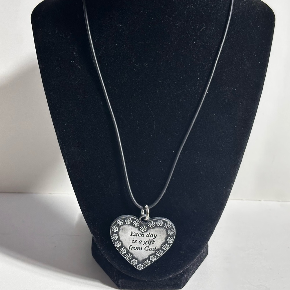 FAF Inc Flowered Heart Each Day a Gift from God Pendant Necklace Black Cord